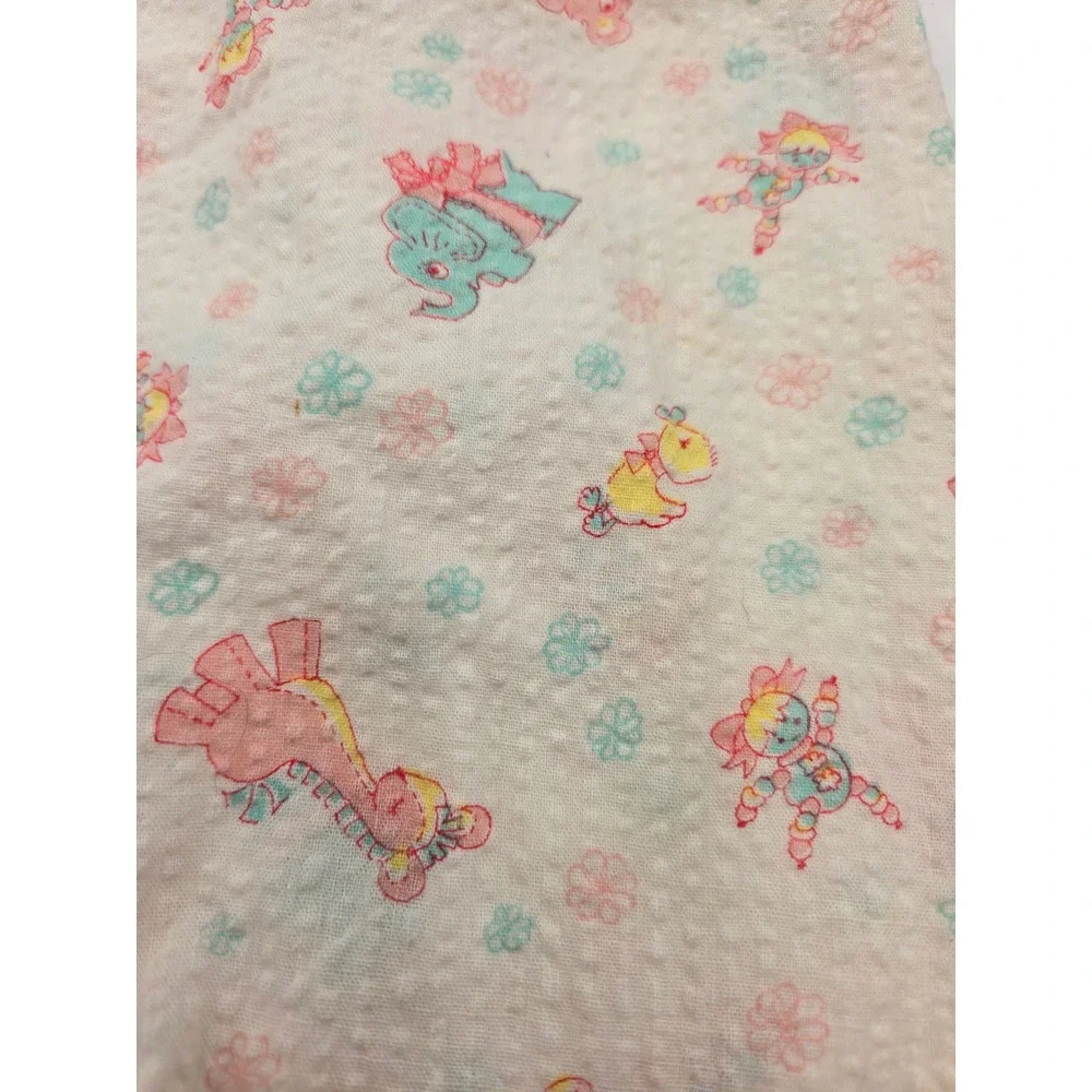 Vintage Pastel Animal Print Seersucker Pajama Set Size 1 Two Piece Sleepwear